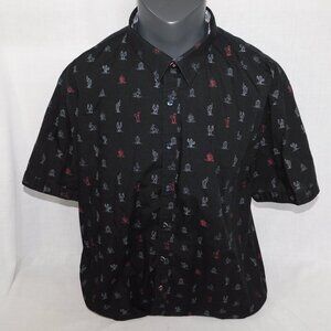Point Zero Modern Black Red Gray Cactus Button Front Short Sleeve Shirt Mens 2XL